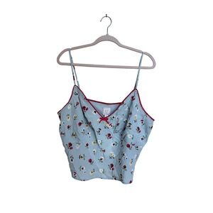 Gap Doen Floral Cami Top Women's Blue Red Bow Cropped Spaghetti Strap Size‎ XL